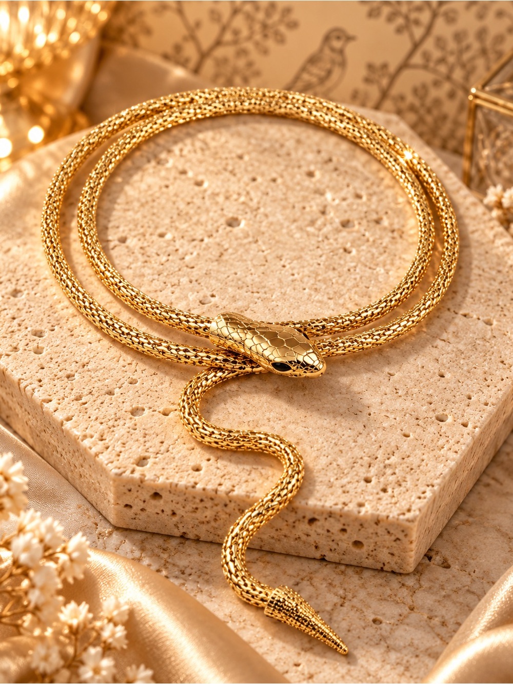 Gold Snake Lariat Necklace Serpent Statement Y Necklace